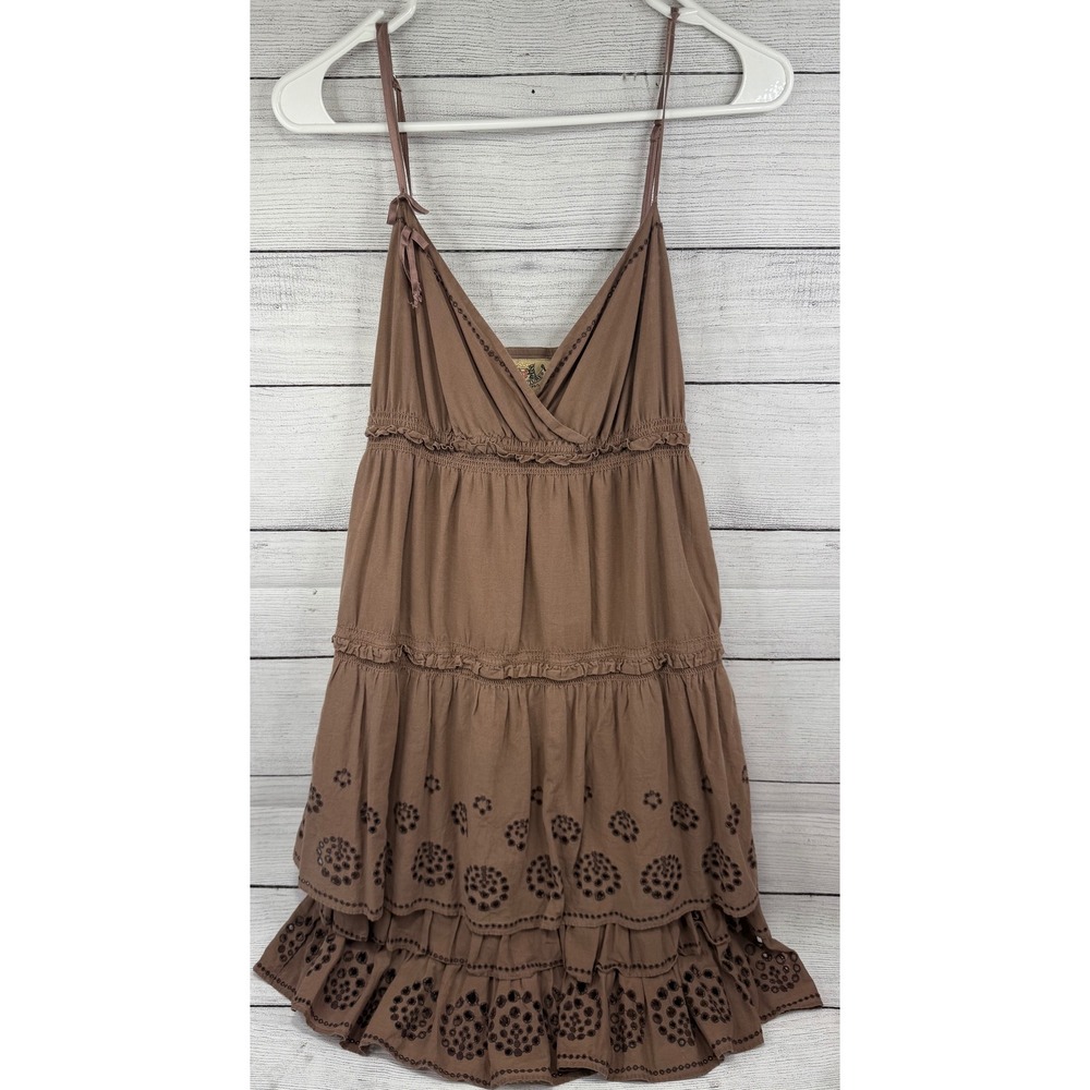 Juicy Couture Brown Eyelet Tiered Ruffle Babydoll Dress Cocoa Medium Boho‎